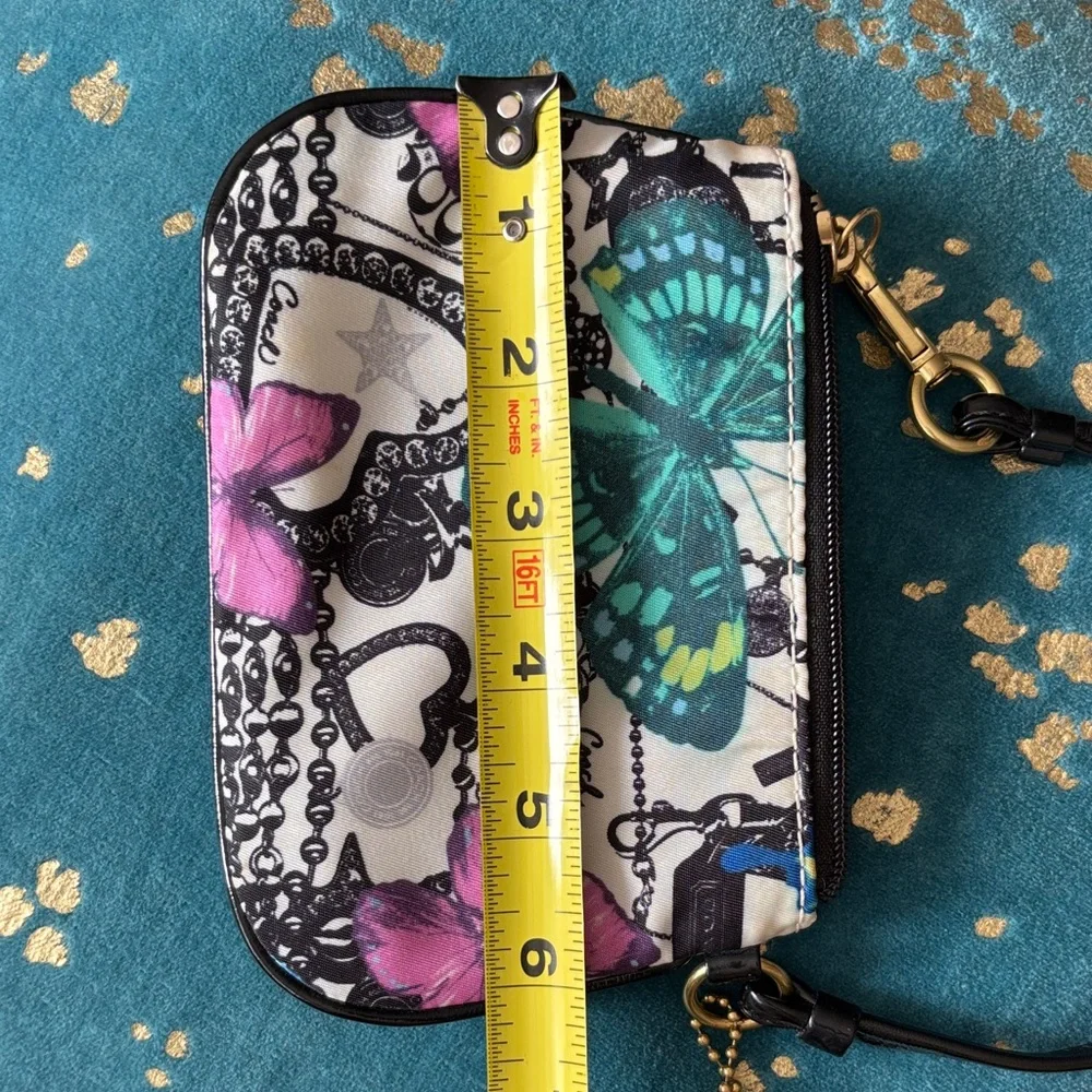 Coach Multicolor Butterfly Print Wristlet with Black Trim - Picture 5 of 6